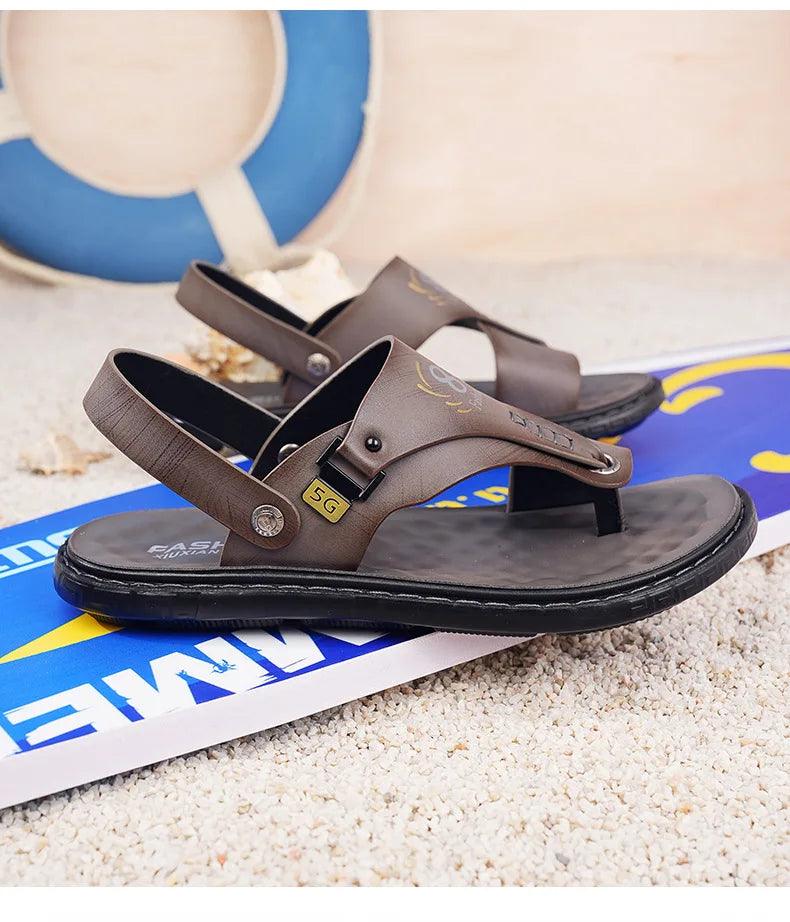 Men's Summer Water Trekking Beach Sandals-Anti-Slip Soft Sole Leather Flip Flops - JVMCL