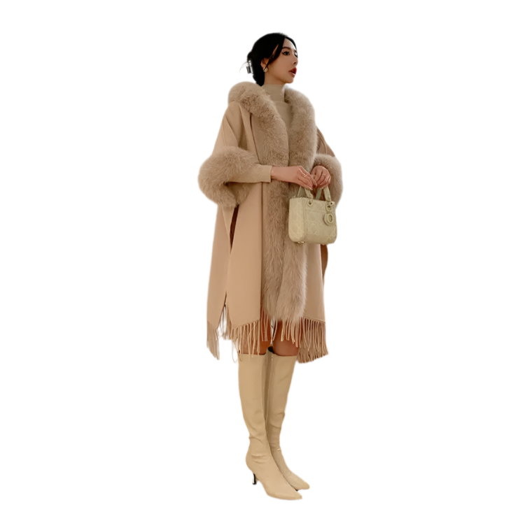 Thick Warm Elegant Winter Fur Cape Poncho & Fashionable Cardigan Shawl Cloak - JVMCL