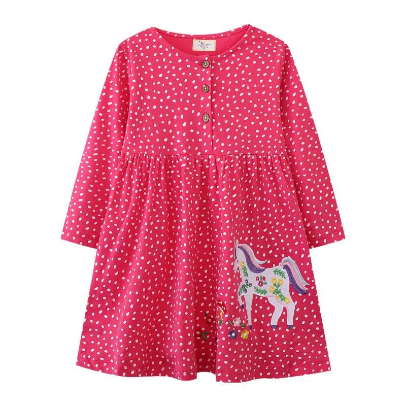 Charming Dots Button Girls' Dress – Cozy Autumn & Winter Party Outfit for Kids - JVMCL