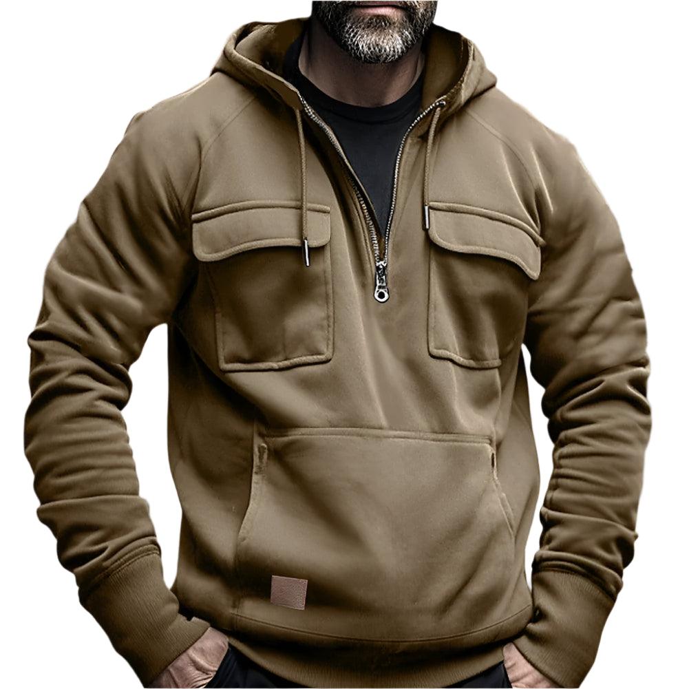 Half-zip Men’s Long Sleeve Half-Zip Hooded Sweatshirt with Pockets - JVMCL