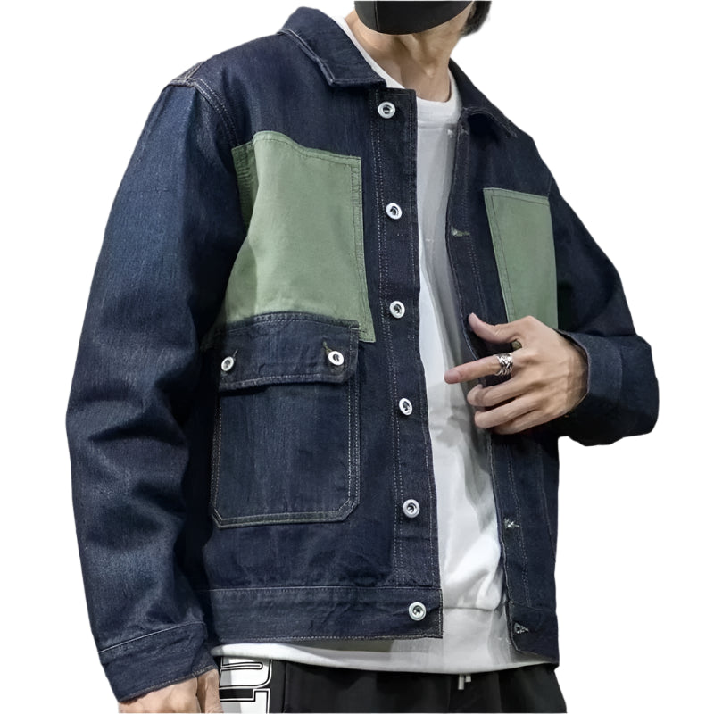 Men’s Trendy Denim Jacket – Slim-Fit Mandarin Collar Outerwear for a Modern Look