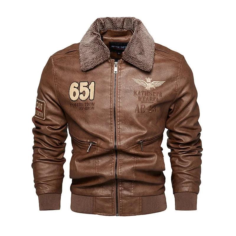 Fashion-Forward Casual Leather Embroidered Aviator Men's Biker Motorcycle Jacket - JVMCL