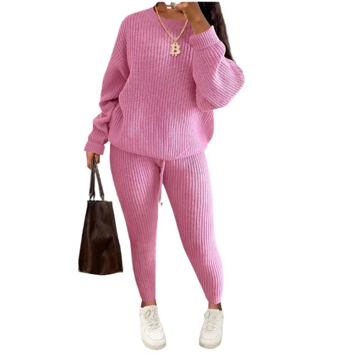 Two Piece Sets Fashion Round Neck Pullover Loose Knitted Sweater Pants Suits - JVMCL