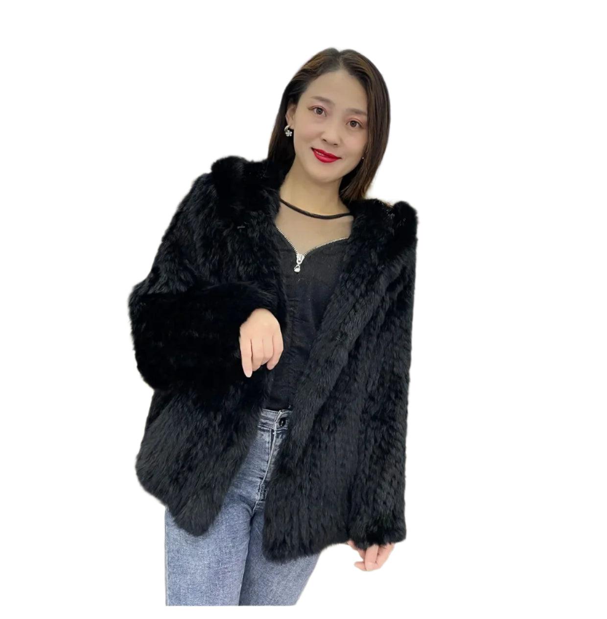 Luxurious Natural Rabbit Fur Hooded Coat – Soft, Warm & Elegant for Winter - JVMCL