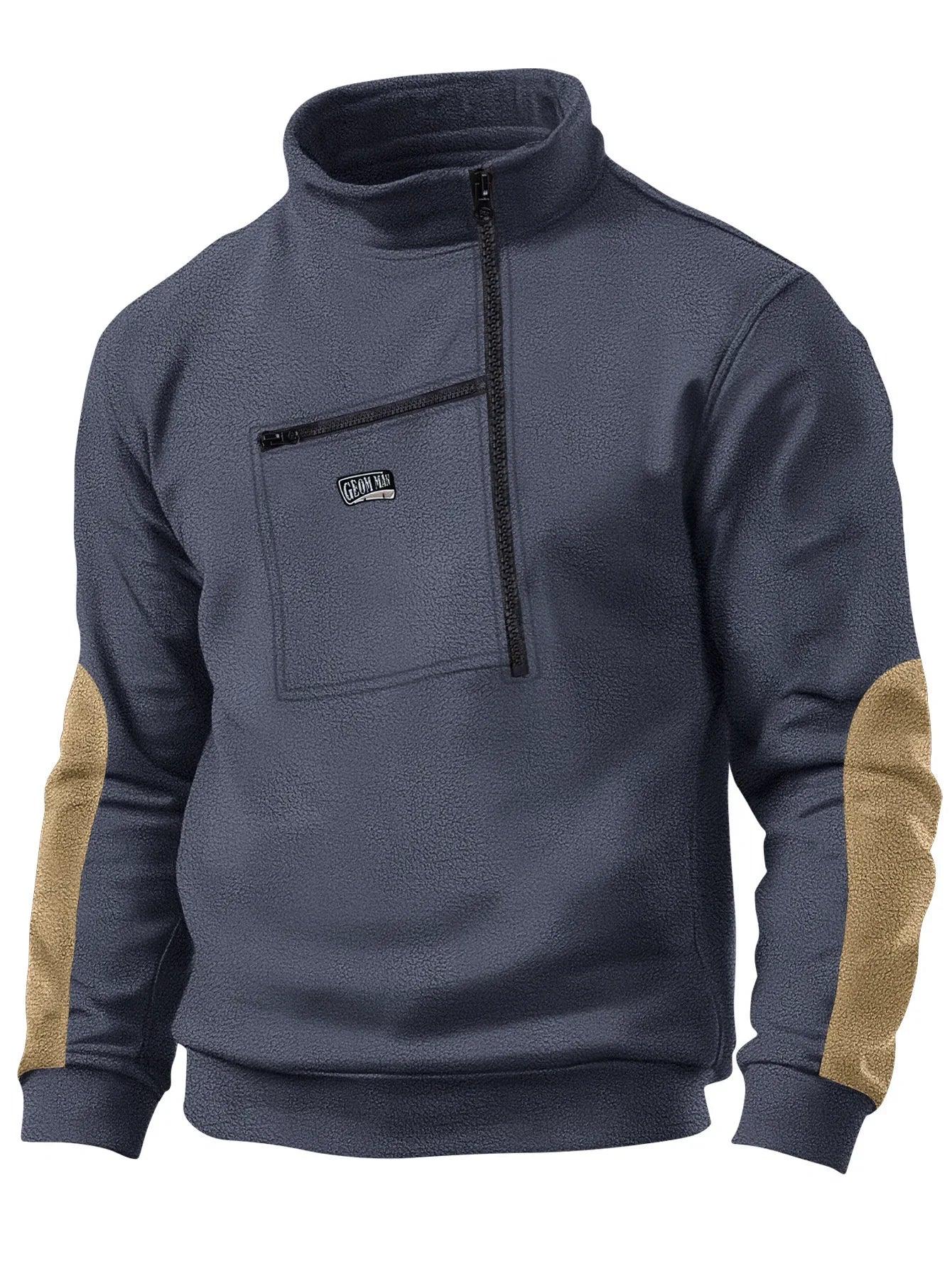 Half-Zip Long Sleeve Men’s Fleece Stand Collar Tactical Sweatshirt with Pocket - JVMCL