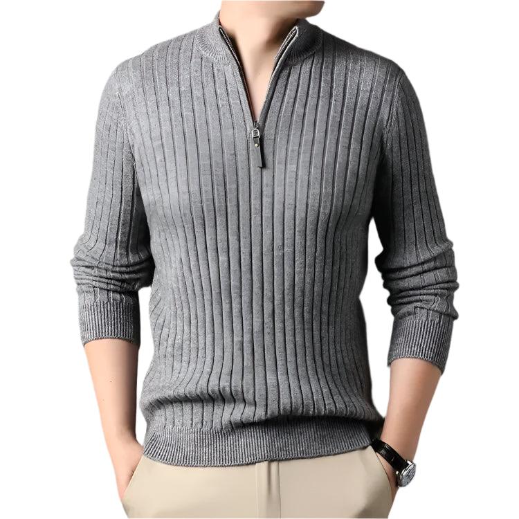 Quarter Zip Sweater Slim Fit Knitted Turtleneck Pullover Mock Neck Polo Sweater - JVMCL