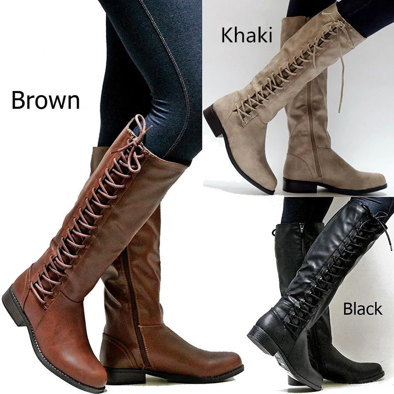 Stylish Warm & Durable Genuine Leather Knee-High Motorcycle Winter Boots - JVMCL