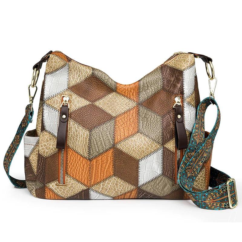 Multi-Pocket Women's Shoulder & Crossbody Bag - Luxury Patchwork PU Leather Handbag - JVMCL