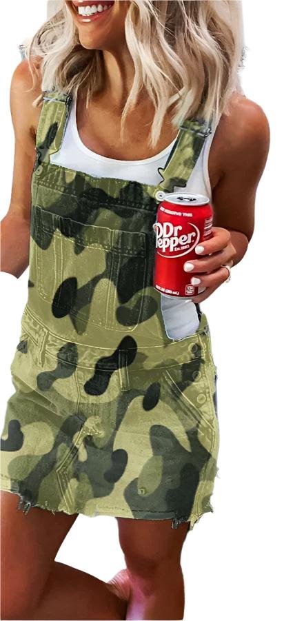 Women's Camouflage Flag Print Denim Overall Dress - JVMCL