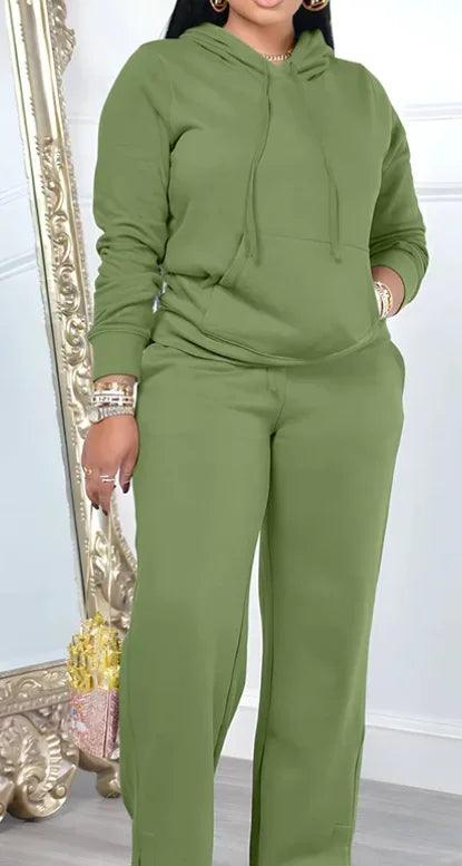 Women’s Hooded Top and Wide-Leg Pants Sport Two-Piece Winter Outfit Tracksuit - JVMCL