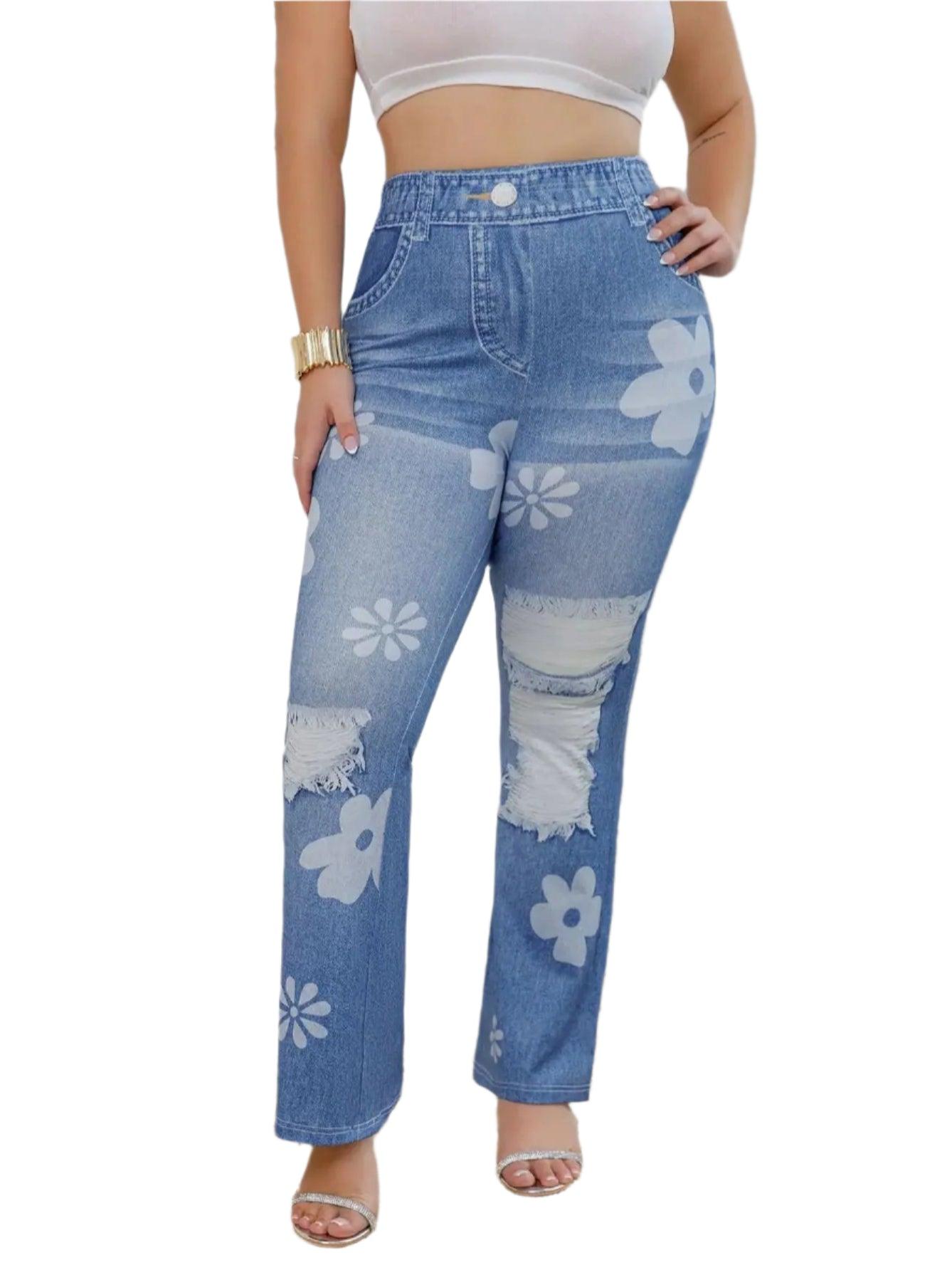 Plus Size Comfortable & Stylish Casual Fashion Floral Print Wide-Leg Trousers - JVMCL