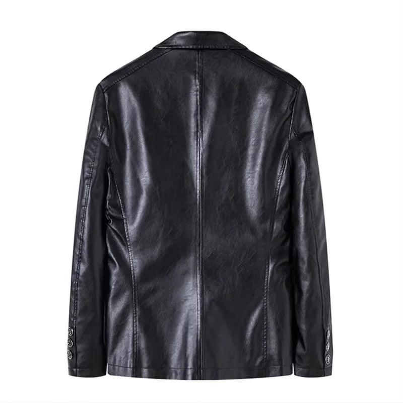 Men's Business Casual Leather Jacket – Slim Fit Suit Collar Coat - JVMCL