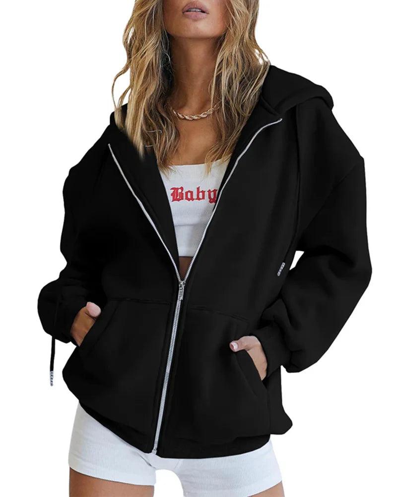 Cute Oversized Hoodie for Women and Teenage Girls – Casual Autumn Zipper Jacket - JVMCL