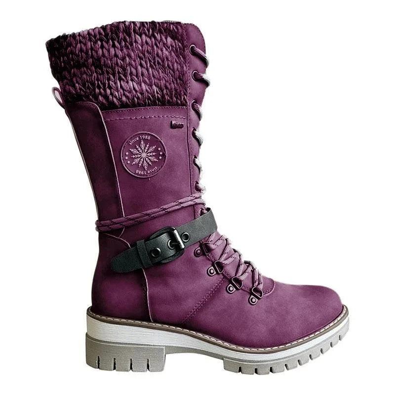 Women’s Winter Buckle Lace Knitted Mid-Calf Boots - JVMCL