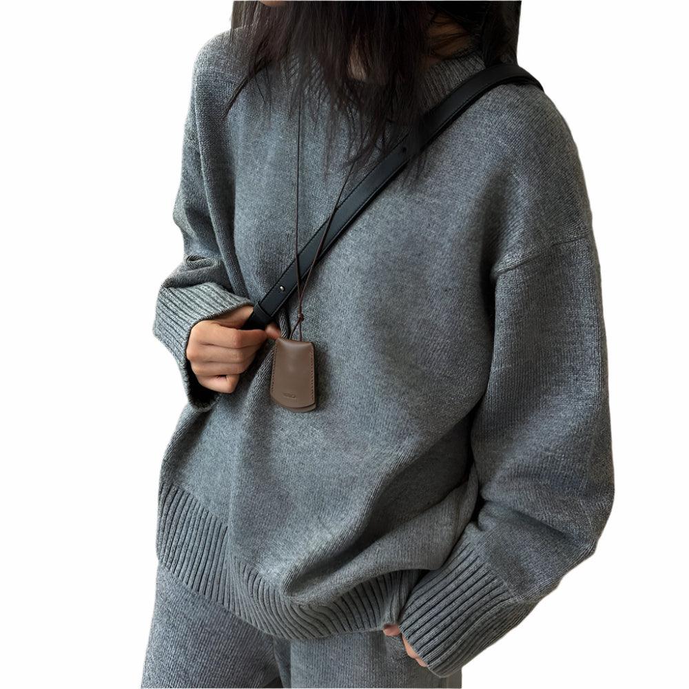 Wool Blended Knitted Loose-Fit O-Neck Long Sleeve Autumn/WinterPullover Sweater - JVMCL