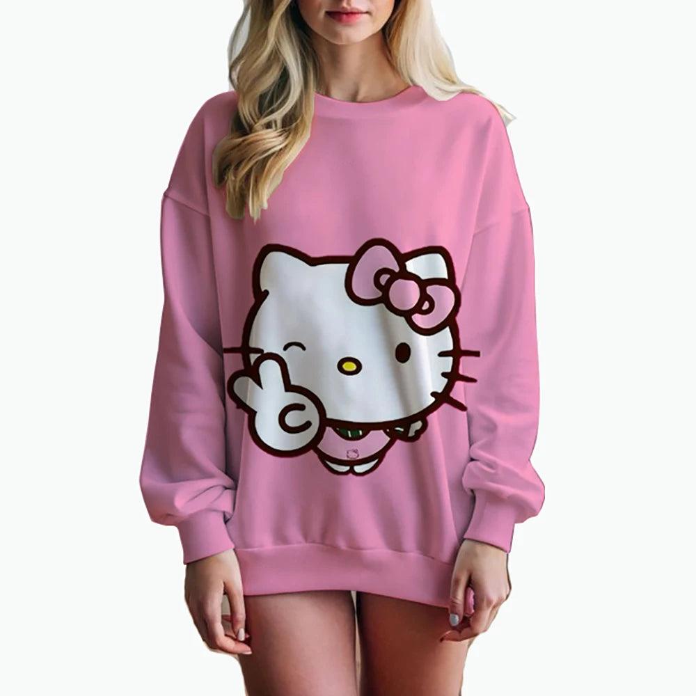 Oversized Anime Print Sweatshirt – Hello Kitty Hoodie for Women - JVMCL