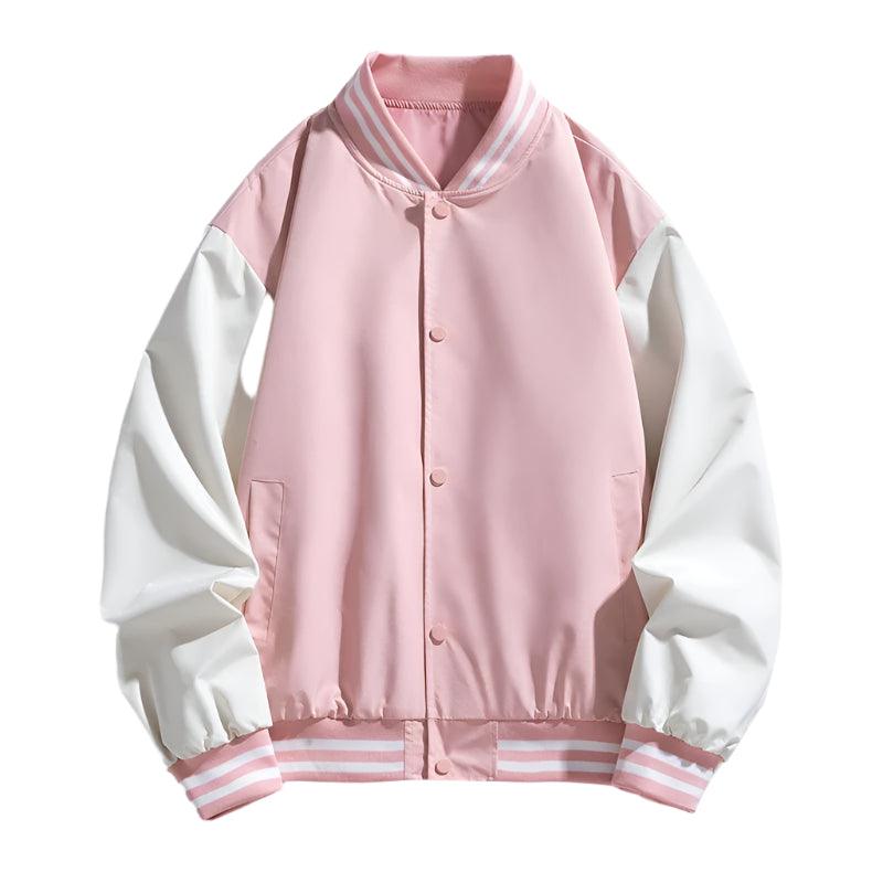 Pink Women Bomber Jackets Fall Winter Fashion Baseball Uniform Oversized Coats - JVMCL