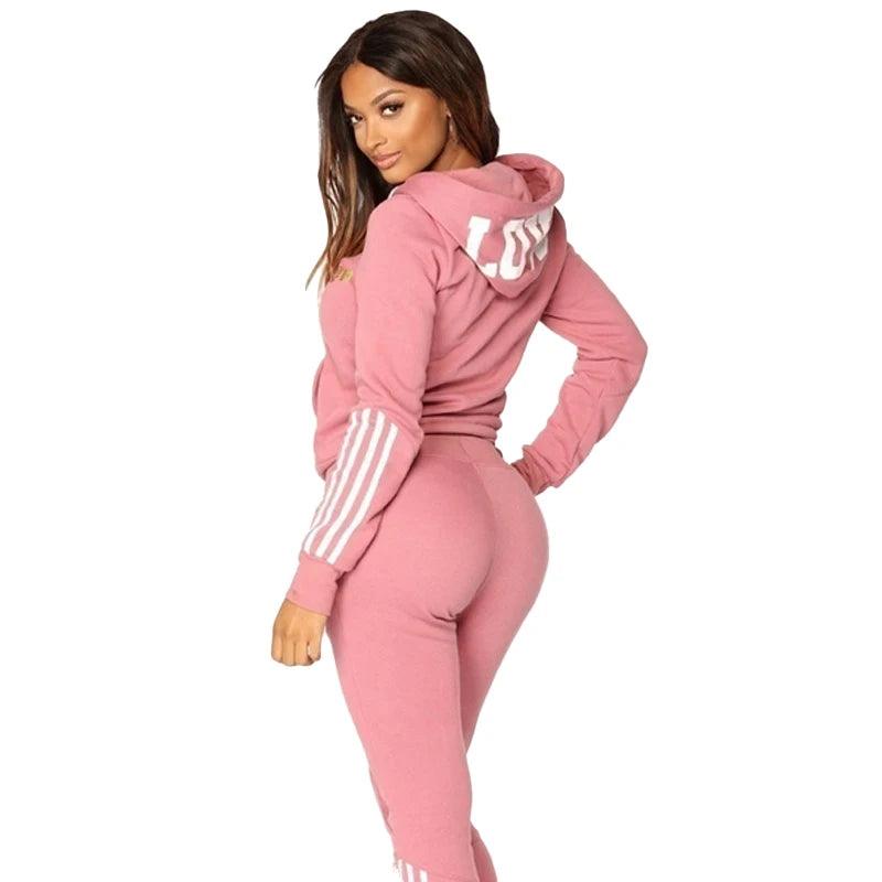 Women's Jogging Street Style Casual Hoodies & Pants 2-Piece Tracksuit Set - JVMCL