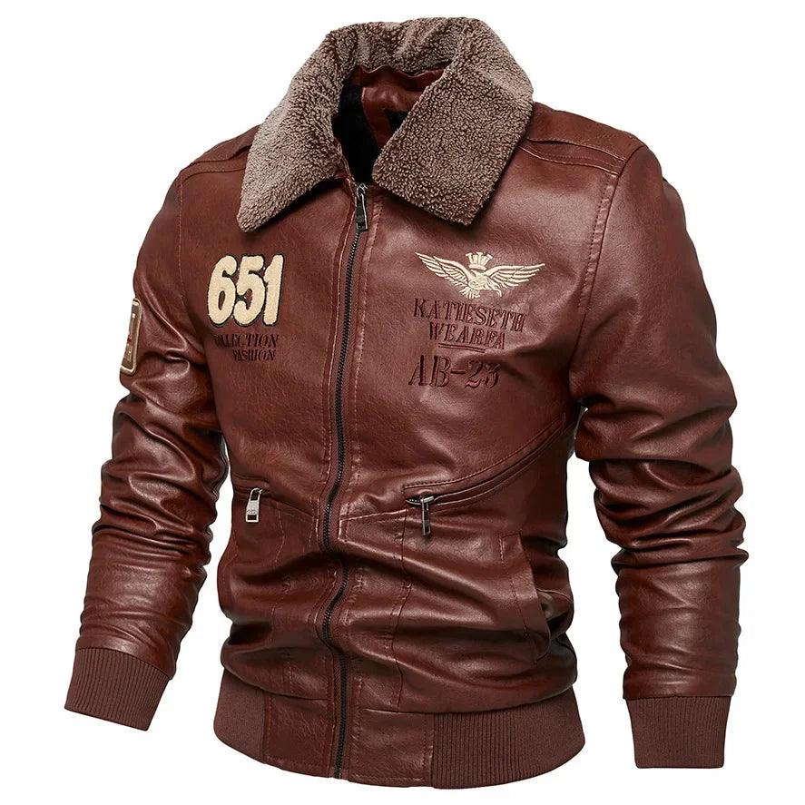 Fashion-Forward Casual Leather Embroidered Aviator Men's Biker Motorcycle Jacket - JVMCL