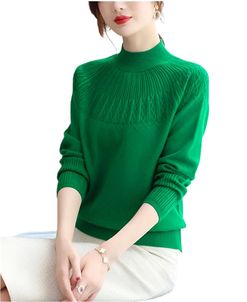 Women's Solid Half-High Collar Cashmere Sweater – Loose Knit Wool Casual Top - JVMCL