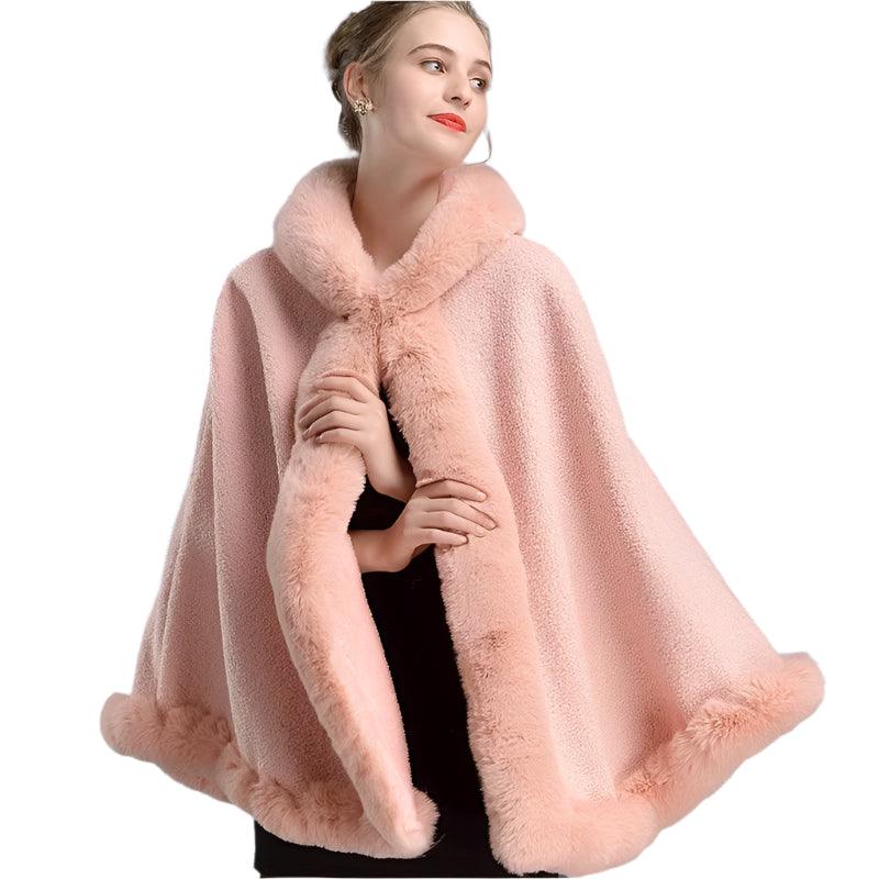 Luxury Winter Rabbit Fur Collar Poncho Cape – Elegant & Cozy Outstreet Mantle - JVMCL