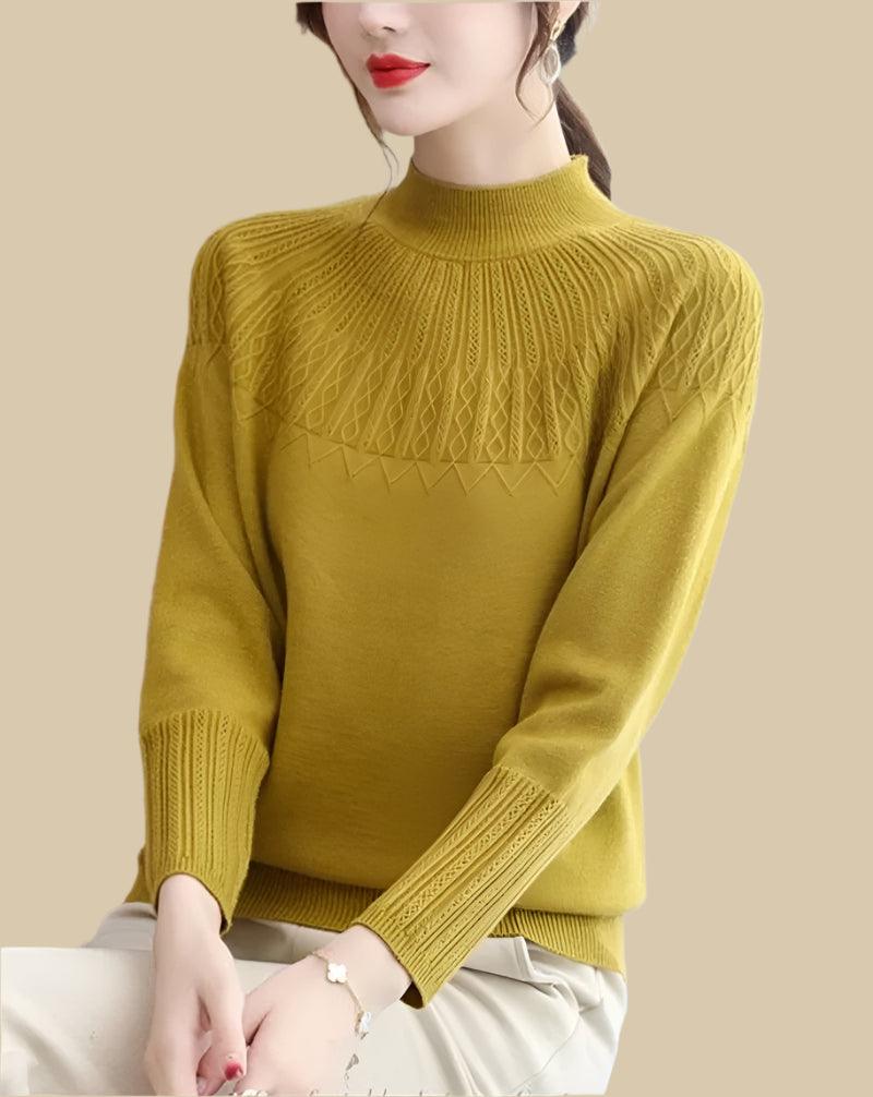 Women's Solid Half-High Collar Cashmere Sweater – Loose Knit Wool Casual Top - JVMCL