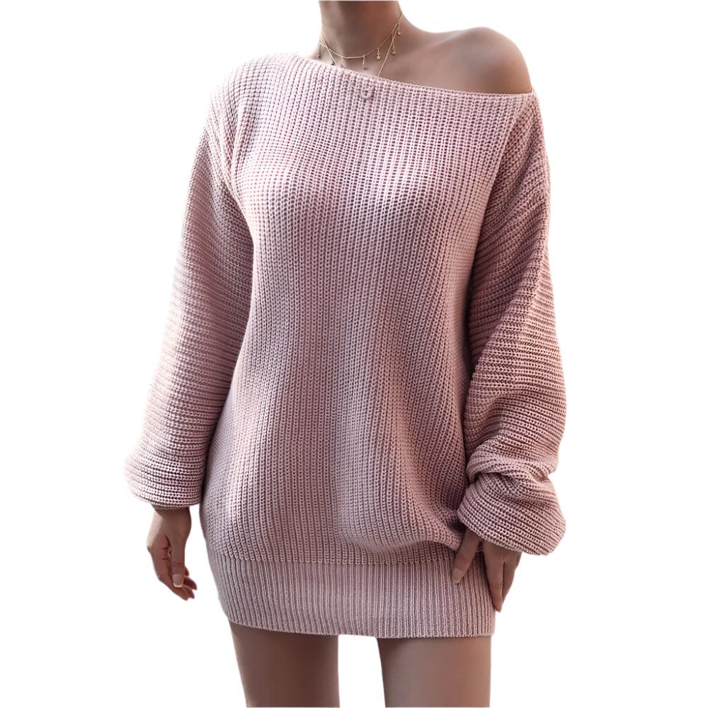 Women's Off-Shoulder Knitted Sweater Dress - Autumn & Winter Casual - JVMCL