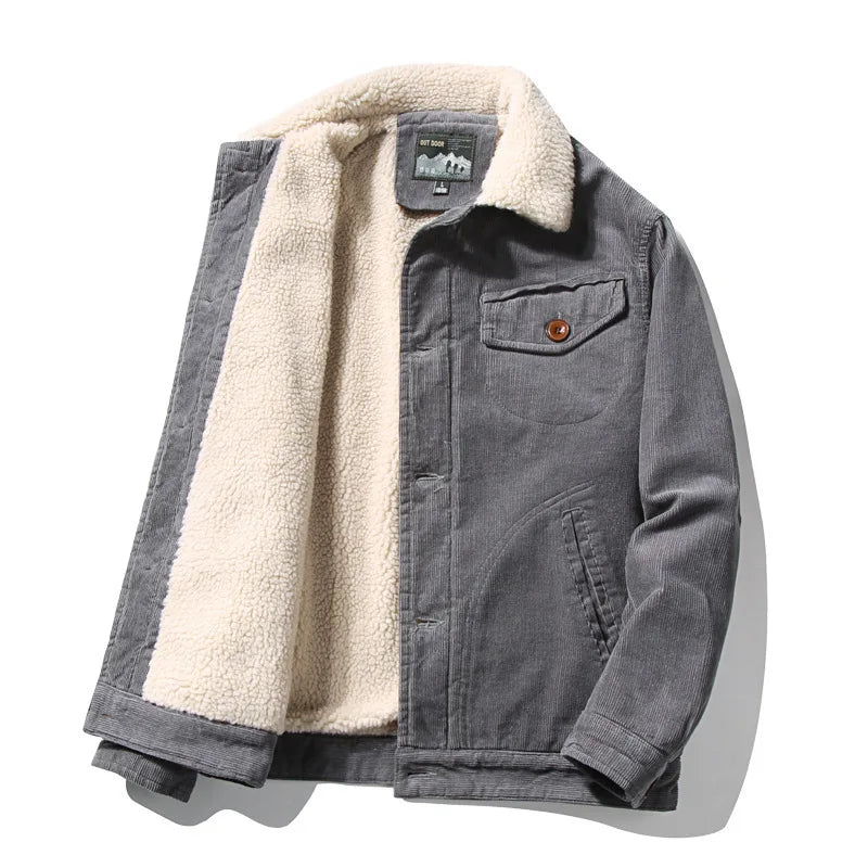 Men’s Corduroy Fur Collar Warm & Stylish Cotton-Padded Windbreaker Jacket 