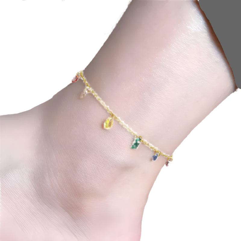 18k Gold Plated Stainless Steel CZ Charm Anklet Bracelet for Women - JVMCL