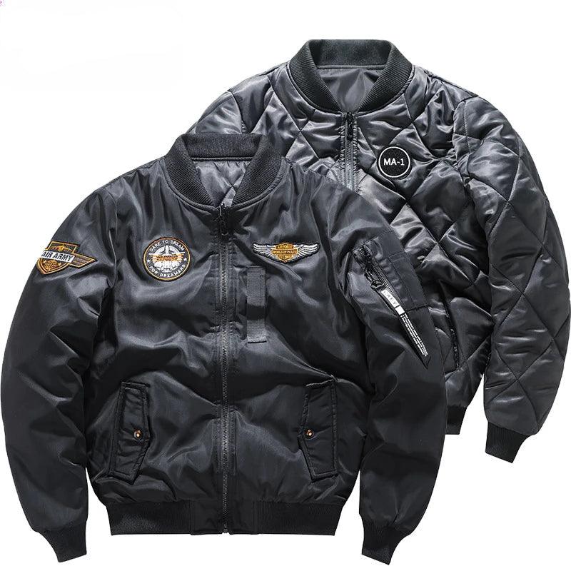 Double-Sided Embroidery Thickened Air Force MA-1 Pilot Cotton Bomber Jacket - JVMCL