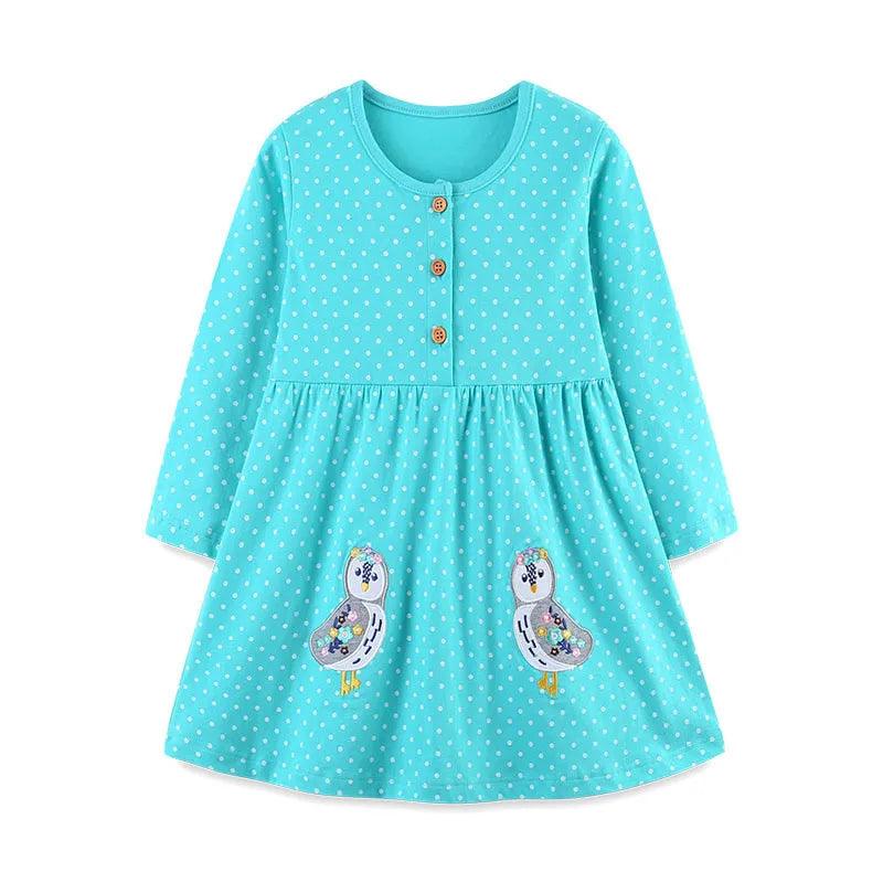 Adorable Animal Applique Princess Dress – Long Sleeve Girls' Party & School Outfit - JVMCL