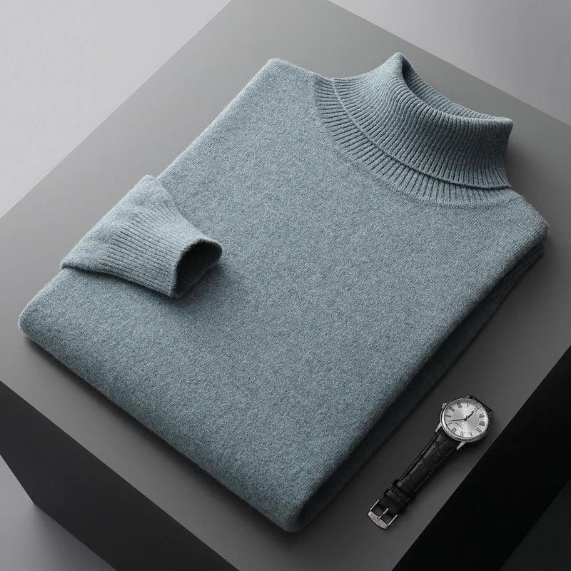 Men’s 100% Pure Merino Wool Turtleneck Pullover –Thickened Warm Cashmere Sweater - JVMCL