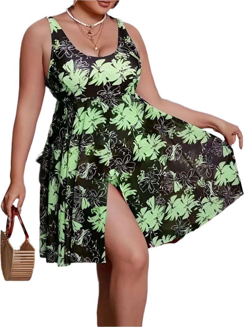 Floral Plus Size Two-Piece Swimsuit – Push-Up Beach Dress with Shorts for Women - JVMCL