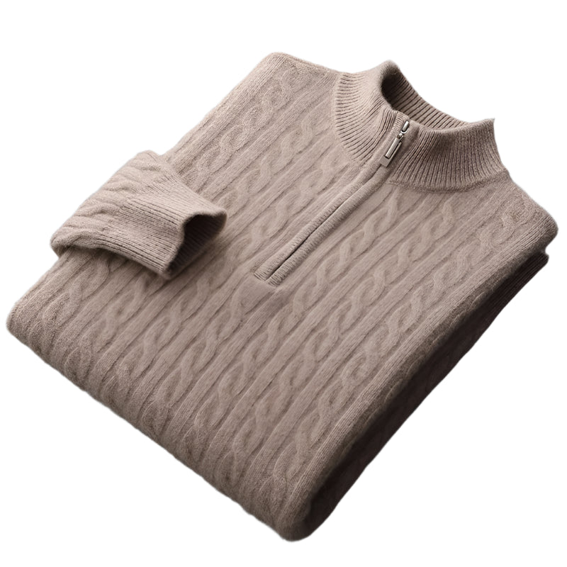 Thick Padded Knit Zipper Collar Pullover Men’s 100% Merino Cashmere Sweater - JVMCL