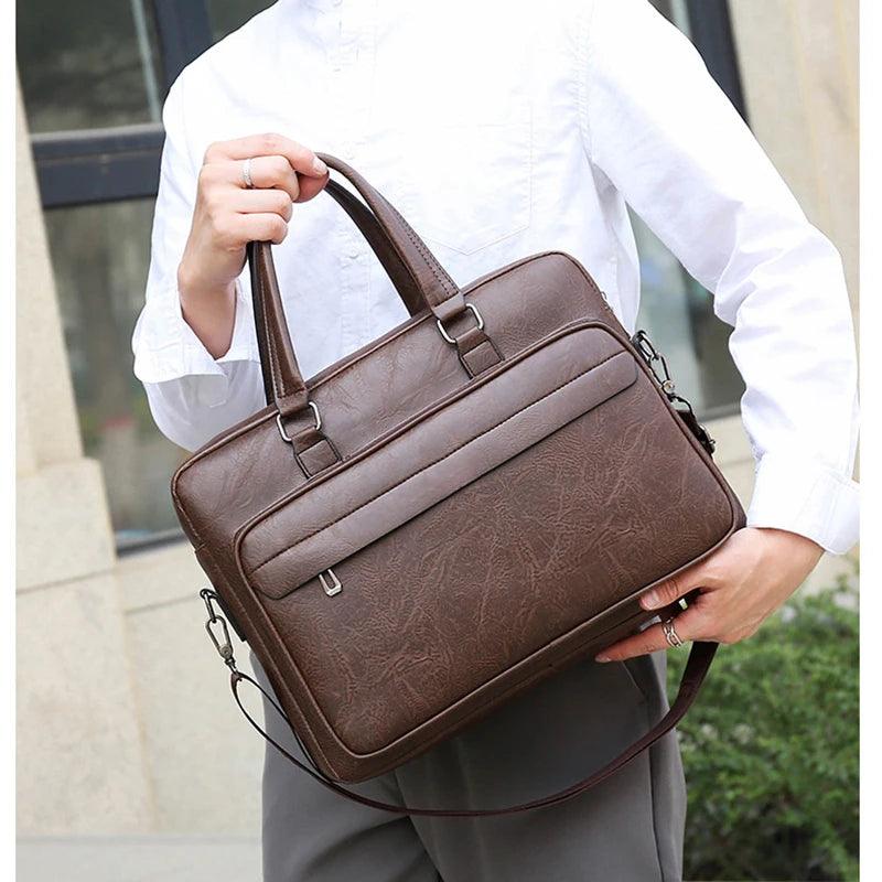 PU Leather Business Briefcase: Handbag, Laptop Folder & Crossbody Messenger Bag - JVMCL