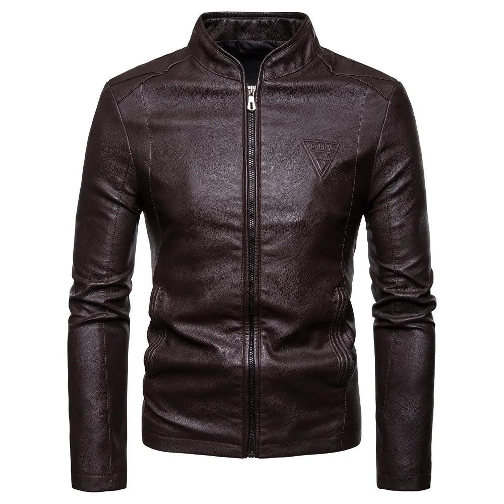 Men's Korean Design Slim Standing Collar PU Leather Jacket - JVMCL