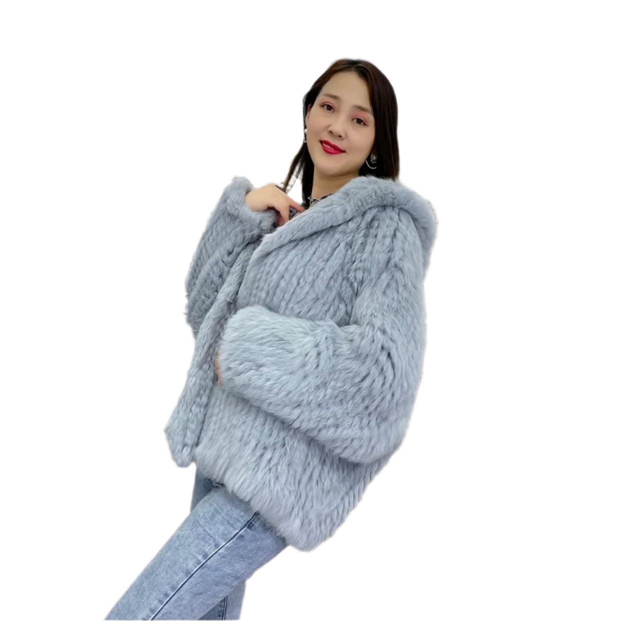 Luxurious Natural Rabbit Fur Hooded Coat – Soft, Warm & Elegant for Winter - JVMCL