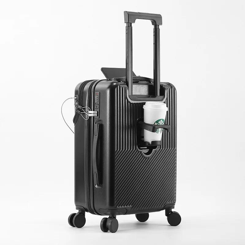 Carry-On Travel Suitcase with Cup Holder – Lightweight PC Spinner Trolley Case - JVMCL