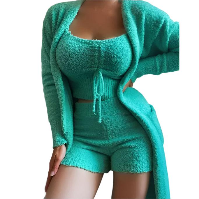 3-Piece Plush Lounge Set – Sexy & Cozy Casual Homewear for Women - JVMCL