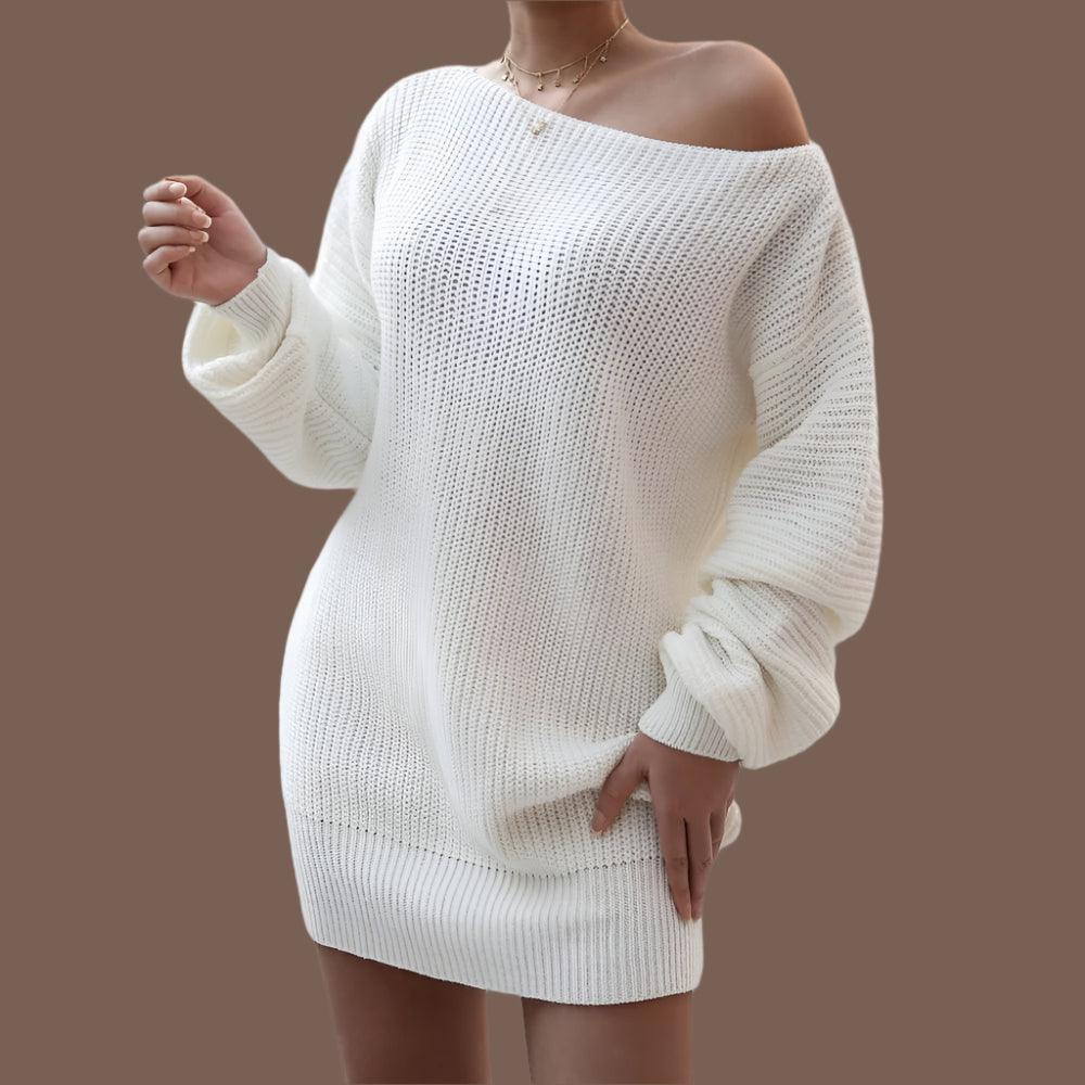 Women's Off-Shoulder Knitted Sweater Dress - Autumn & Winter Casual - JVMCL