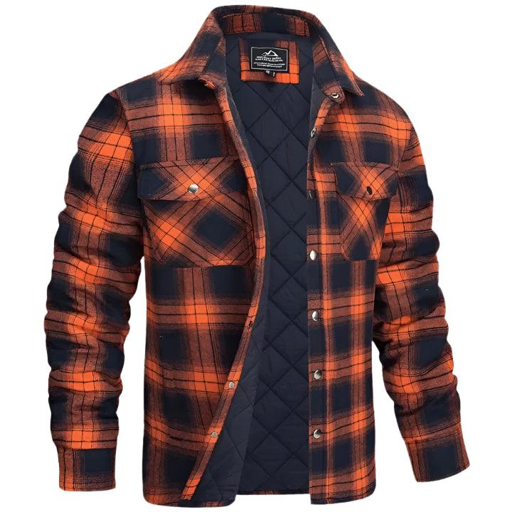 Men’s Plaid Long-Sleeve Winter Jacket – Thick Lapel Bomber Coat for Autumn & Winter - JVMCL