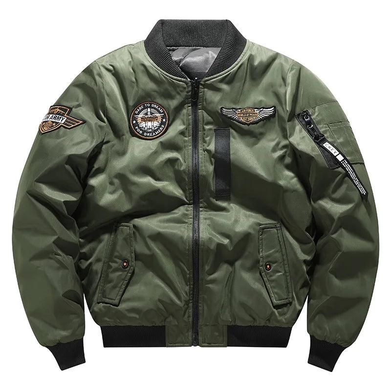 Double-Sided Embroidery Thickened Air Force MA-1 Pilot Cotton Bomber Jacket - JVMCL