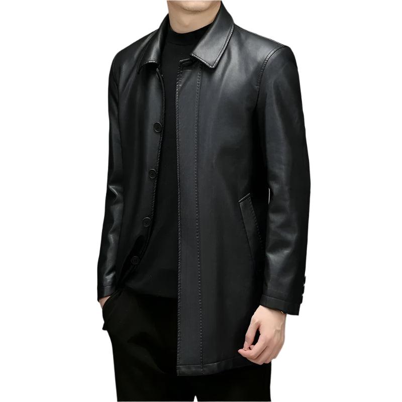 7XL Midi Long Winter Plush Warm Leather Windbreaker Male Large Size Men's Leather Jacket - JVMCL