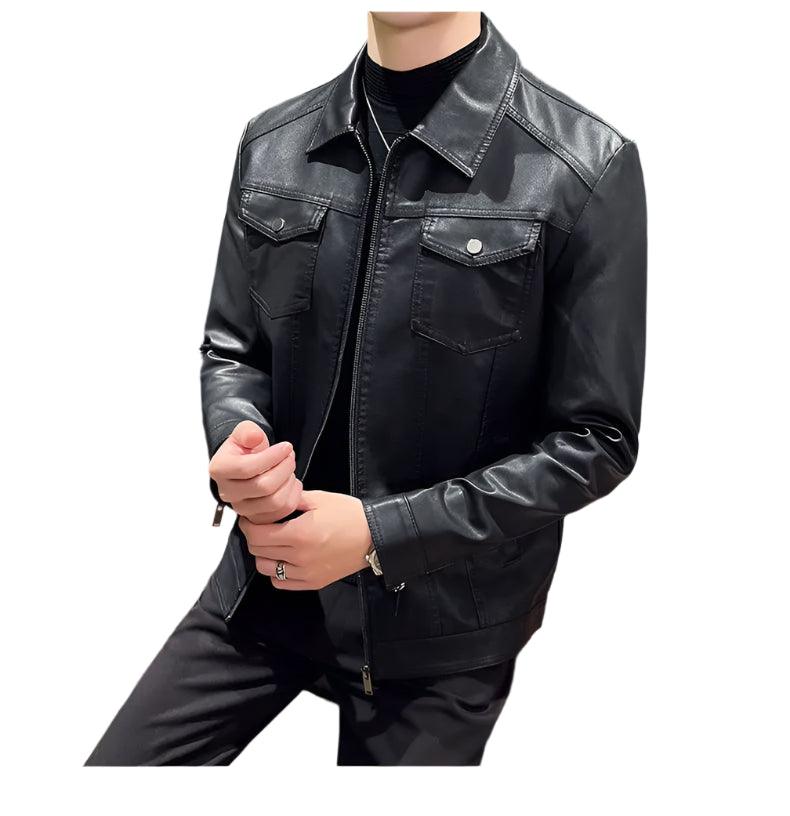 Men’s Fashion High-grade Lapel Business Outdoor Sports Motorcycle Leather Jacket - JVMCL