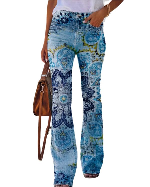 Women’s High-Waist Printed Wide-Leg Pants – Trendy & Chic Imitation Jeans - JVMCL