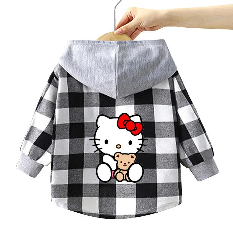 Kitty-Inspired Cute & Casual Hello Hooded Plaid Kids Shirt Outfit (1-12 Years) - JVMCL