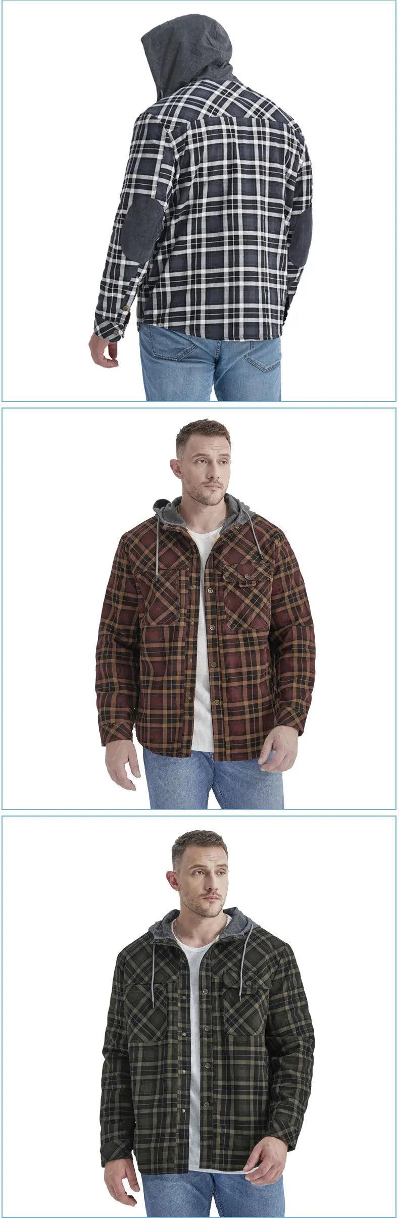 American Cross-Border Men's Plaid Hooded Winter Jacket - JVMCL