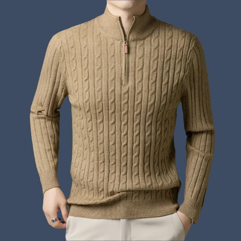 Men’s Wool Knit Jumper –Thick Korean-Style Mock Neck Sweater for Autumn & Winter - JVMCL