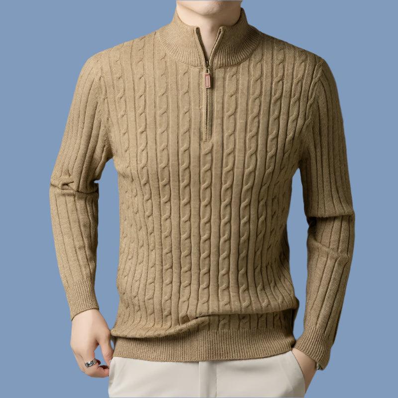 Men’s Wool Knit Jumper –Thick Korean-Style Mock Neck Sweater for Autumn & Winter - JVMCL