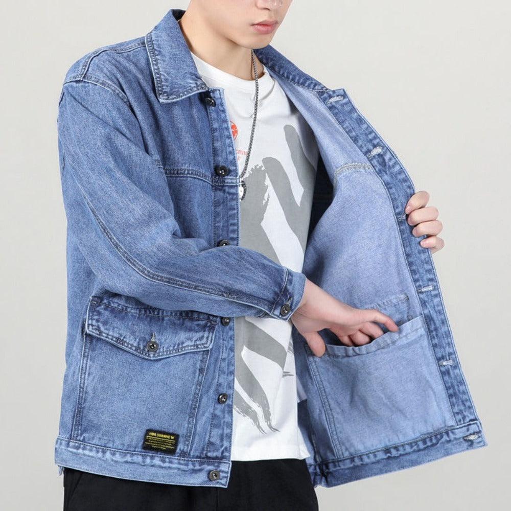 Men's High-End Baggy Denim Jacket – Trendy Multi-Pocket Casual Fall Large Jacket - JVMCL